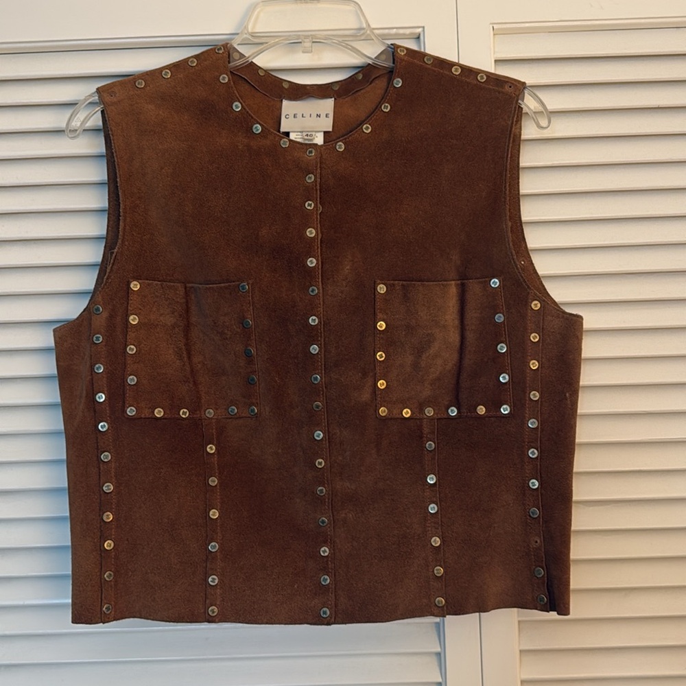 Céline Studded Suede Vest Caramel
